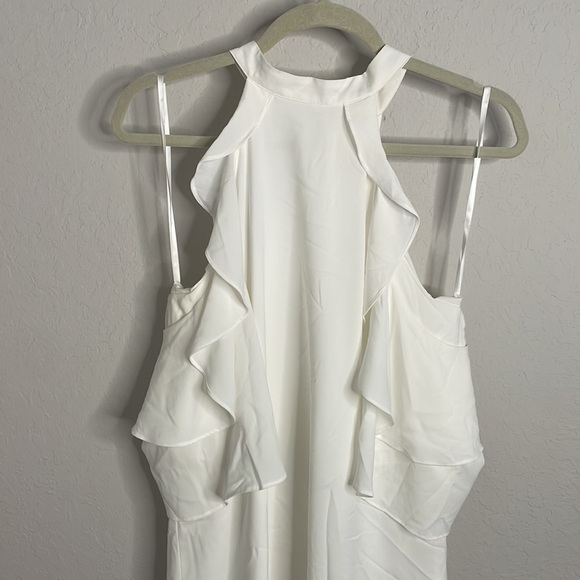 White mini dress with flair detail and halter neckline - Picture 2 of 5